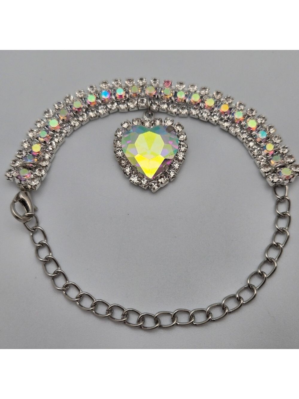 ✨2/$10✨Rhinestone Heart Bracelet Iridescent Crystal Pendant Aurora Borealis